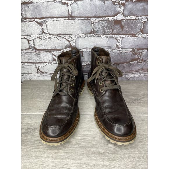 John Varvatos Eric Brown Leather Lace Moc Toe Work Chukka Boots Men 42EU/9M US